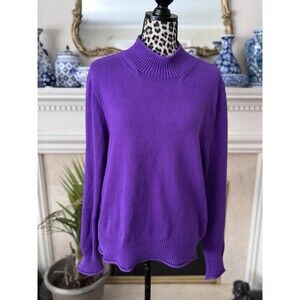 J.Crew Roll Neck Knitted Sweater Women’s Sz XL Purple Ribbed 100% Cotton Preppy